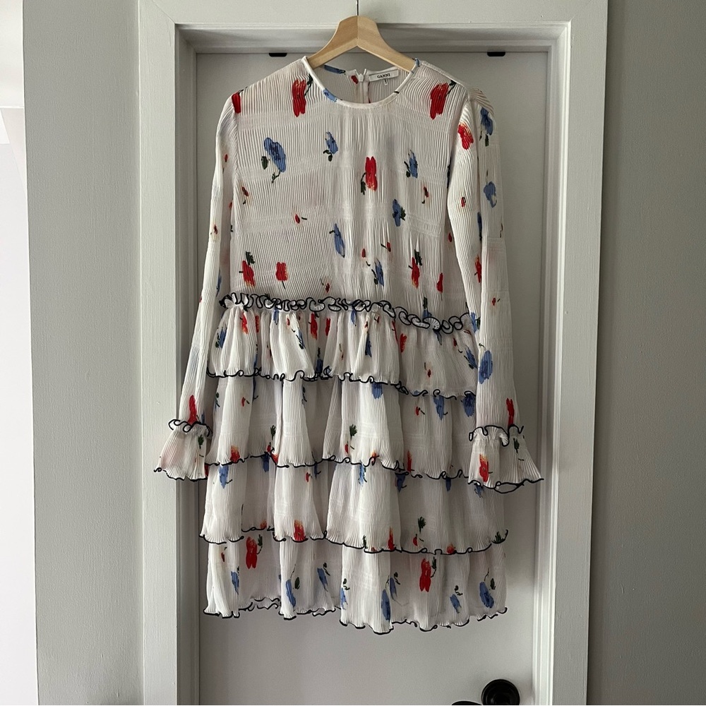 Ganni Floral Dress with Ruffle Details